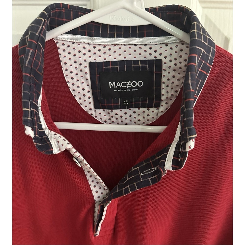 Maczoo Men's Preppy 4/L Red Solid Short Sleeve Polo Shirt Cotton Washable - Picture 8 of 11